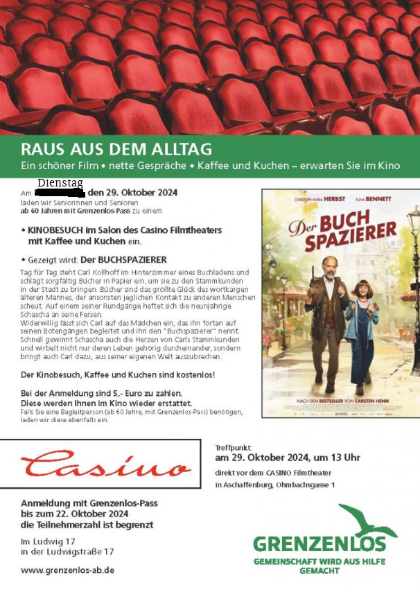 Einladung für SeniorInnen: Kino-Besuch am 29.10.24