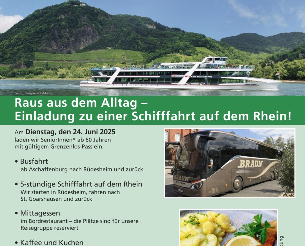 Einladung für SeniorInnen: Schifffahrt auf dem Rhein am 24. Juni 2025
